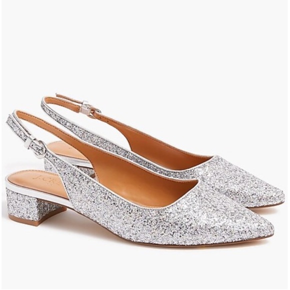 J. Crew Shoes - J.Crew Sparkle Glitter Silver Slingback Flats